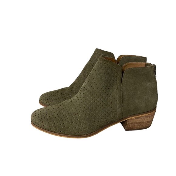 SUSINA Olive /Camo Green Back Zip Perforated Suede Ankle Booties 9M - Picture 4 of 13